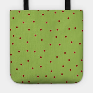 Red Polka Dots on Green Background Tote