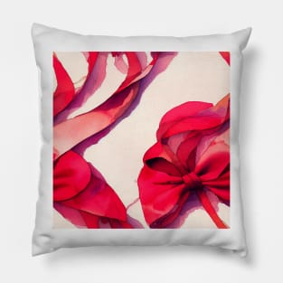 Watercolor red bow red ribbon Pillow