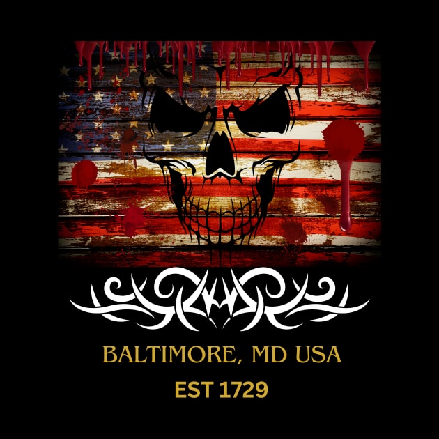 USA SKULL FLAG BALTIMORE MD DESIGN by The C.O.B. Store