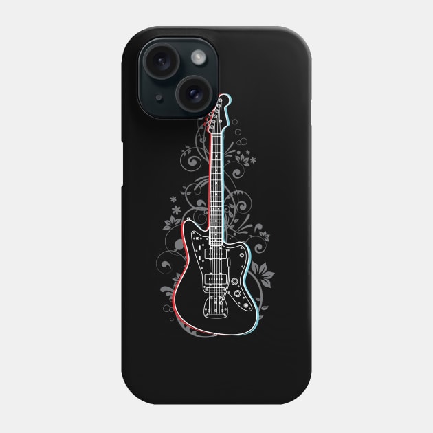 Offset Style Electric Guitar 3D Outline Flowering Vines Phone Case by nightsworthy