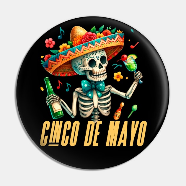 Cinco De Mayo Mexican Fiesta 5 De Mayo Skull Mexican Hat Pin by smartrocket