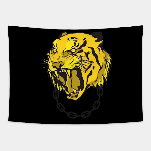 Golden tiger head cat of prey gift motive design Tapestry by Shirtjaeger