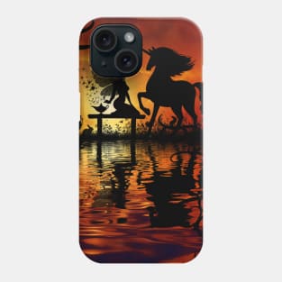 Wonderful fairy with unicorn in the sunet Phone Case