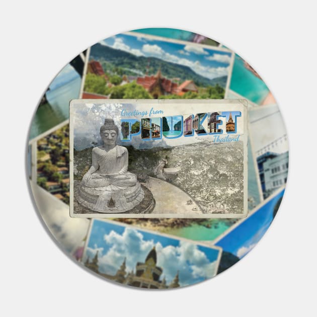 Greetings from Phuket in Thailand Vintage style retro souvenir Pin by DesignerPropo
