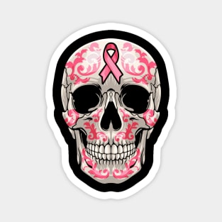 Skull Halloween Pink Ribbon Cancer Awareness Illustration Magnet