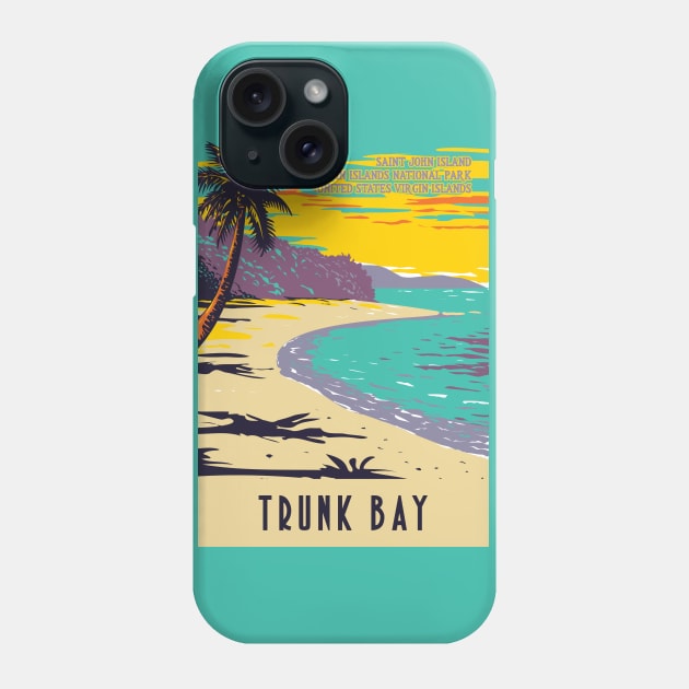 WPA Poster of Trunk Bay beach, Virgin Islands National Park in the island of St John, USA Phone Case by JohnLucke