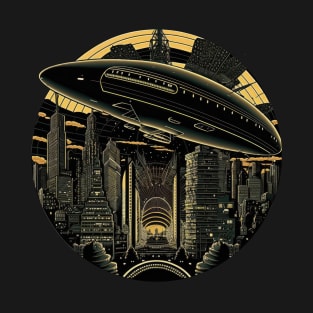 Zeppelin flying above city at night T-Shirt