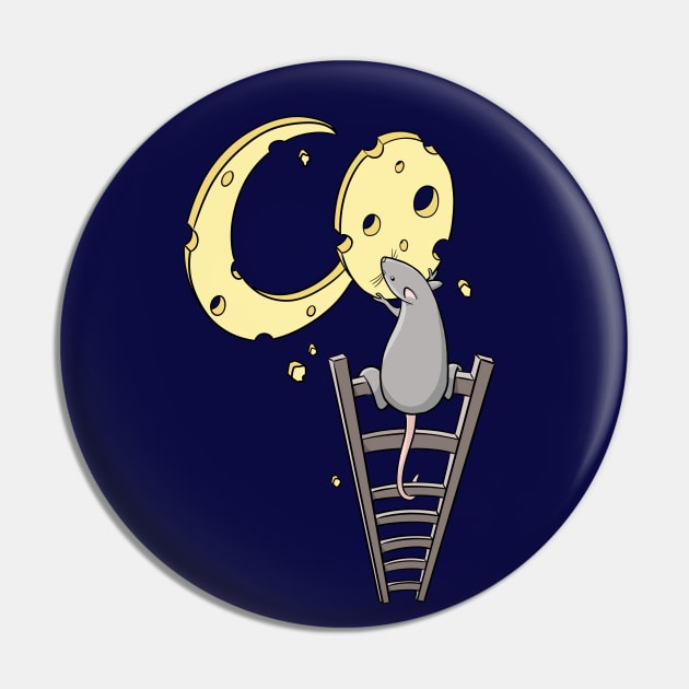 Cute Moon Cheese Mouse on Ladder for Rodent Lovers Pin by cottoncanvas