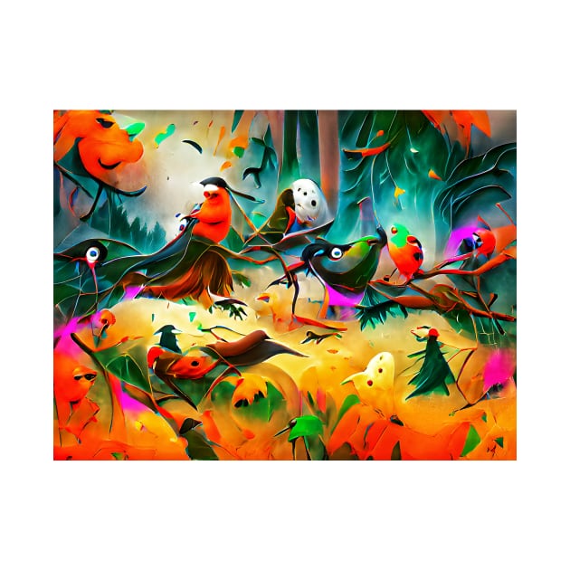 Birds on Trees Halloween Art by Designso