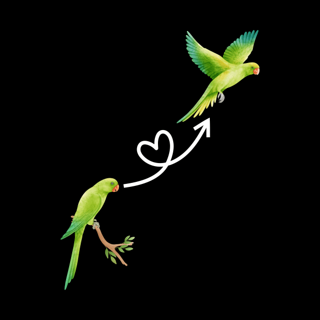 Funny cute green parrot flying parrot owner birdwatching by Artstastic