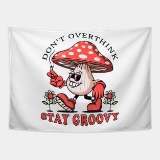 Stay Groovy, the mushroom mascot walks casually while smoking a cigarette Tapestry