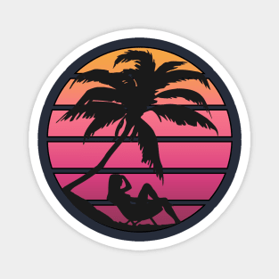 Pink Synth Inspired Beach Sunrise Silhouette Magnet