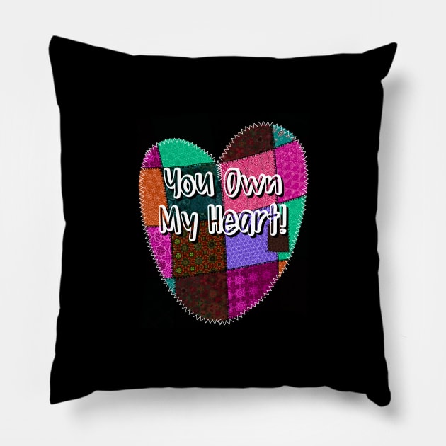 You Own My Heart Patchwork Style Pillow by Quirky And Funny Animals