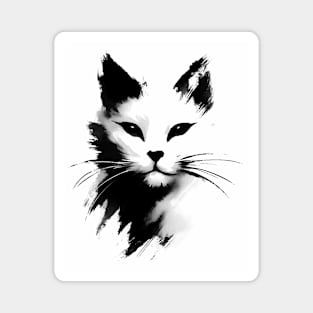 Sumie Japanese Brushstroke White Cat Portrait Magnet