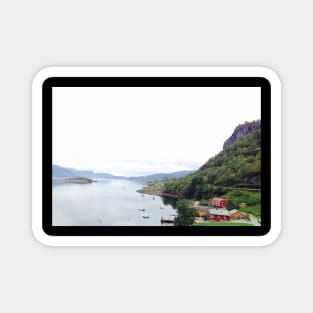 Scandinavian landscape Houses Mountain Lake Magnet