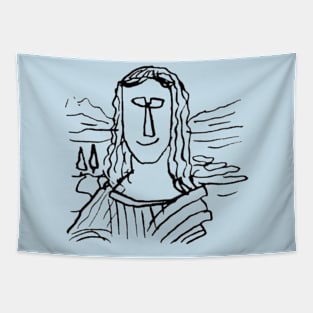 Mona Lisa Fine Line Doodle Tapestry