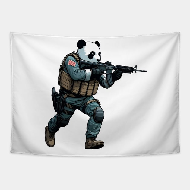 Tactical Panda Tapestry by Rawlifegraphic