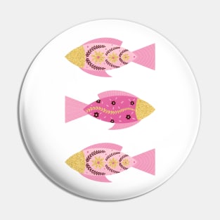 Pink and gold floral fishes Pin