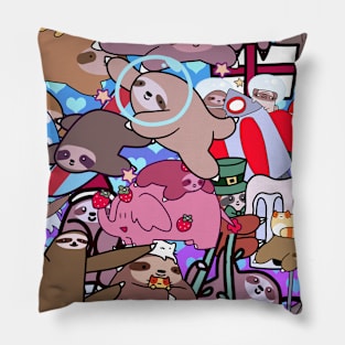 Silly Sloth Collage Pillow