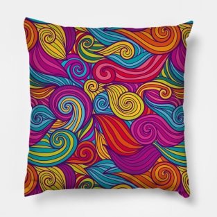 Whimsical Retro Jewel Tone Wave Pattern Pillow