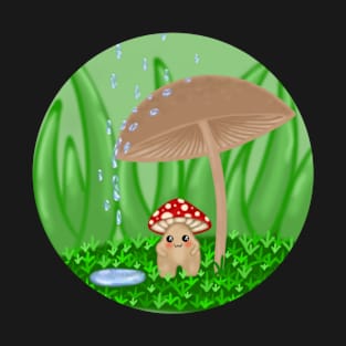 Rainy Day Mushroom Buddy Design T-Shirt