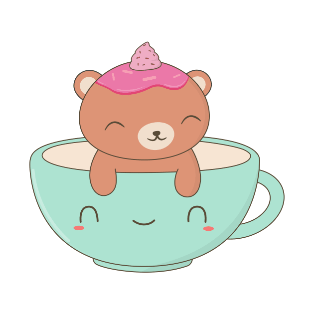 Kawaii Brown Bear Coffee Lover T-Shirt by happinessinatee