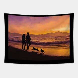 Couple walking at sunset Tapestry