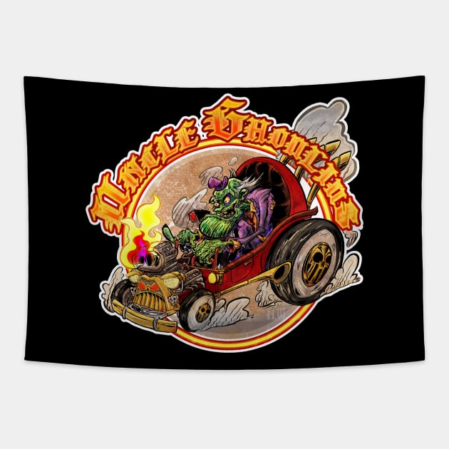 Uncle Ghoulius's Hot Rod Dragster Tapestry by Nathan Wiedemer 