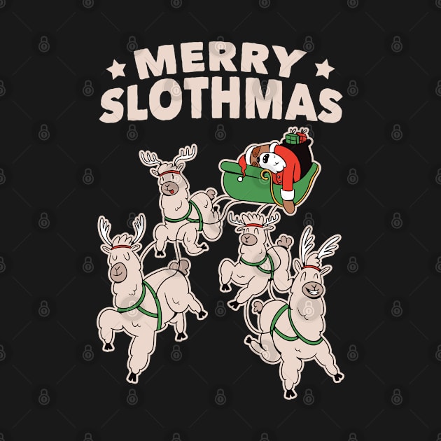 Merry Slothmas Christmas Sloth & Llamas on Santa's Sleigh by tobzz