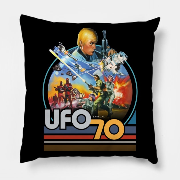 1970 scifi UFOS Pillow by Trazzo