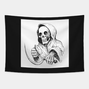 Death with sickle and pocket watch. Tapestry