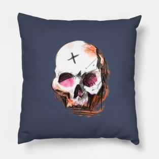Skull Pencil and Watercolor Painting - Grunge Look Pillow