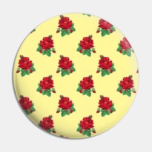 Red vintage roses on yellow Pin