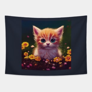 Kitten in field of flowers Tapestry