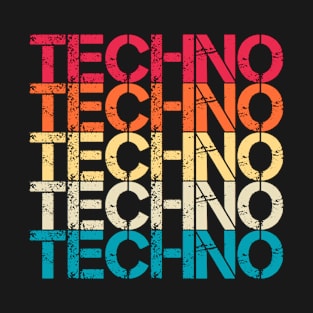 Techno Retro Vintage Sunset Aesthetic Distressed Repeat Typography T-Shirt