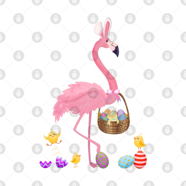 Pretty Easter Flamingo with Easter Basket by Dibble Dabble Designs