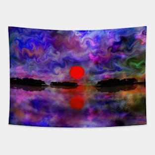 Red sunset over calm water Tapestry