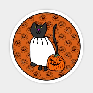 Halloween Horror Cat Orange Round Magnet