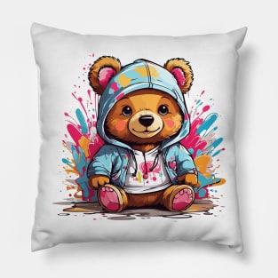 Cute Baby Bear Chibi Style Color Splash Design Pillow