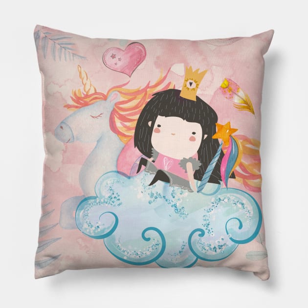 Little Princess Pillow by Phatpuppy Art