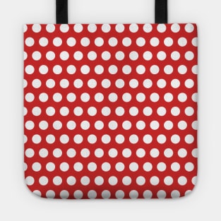 White polka dot on red background Tote