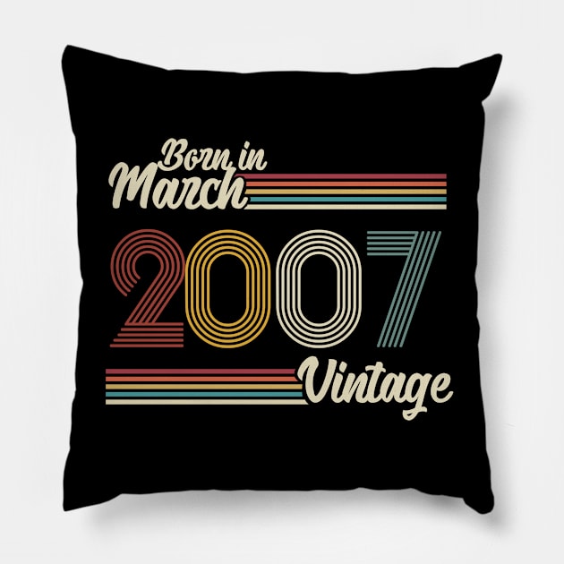 Vintage Born in March 2007 Pillow by Jokowow