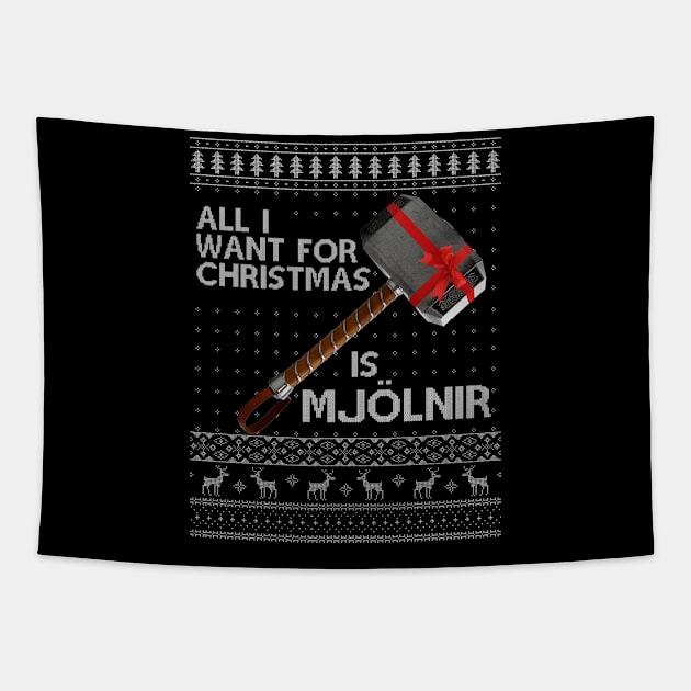 Thor All I Want For Christmas Is Mjolnir Hammer Knit Tapestry by Bevatron