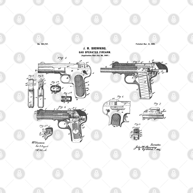 Browning automatic pistol - 1899 Patent - B by SPJE Illustration Photography