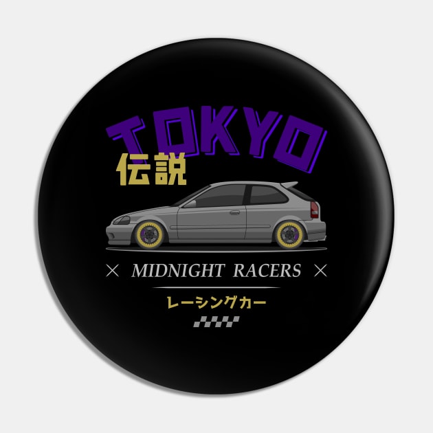 Midnight Racer Silver EK 9 JDM Pin by GoldenTuners