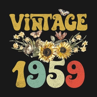 Vintage 1959 Sunflower Floral Retro Groovy 64th Birthday T-Shirt