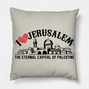 I Love Jerusalem the Eternal Capital of Palestine, Palestinian Sacred City Al Quds Skyline -blk Pillow