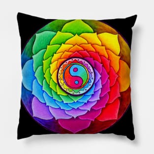 Healing Lotus Rainbow Yin Yang Mandala Pillow