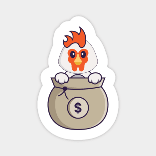Cute chicken playing in money bag. Magnet