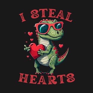 Valentine I Steal Hearts Dinosaur T-Shirt